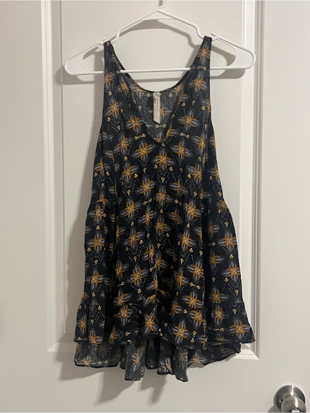 Free People Black Tank with Gold Floral Medallions